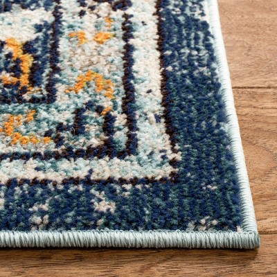 Blue and Light Blue Hand-Knotted Synthetic Area Rug
