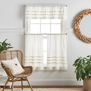 3pc Water's Edge Tufted Window Valance and Tiers Set White - Martha Stewart: Kitchen Curtains, Stripe Pattern, Rod Pocket - 1 of 4