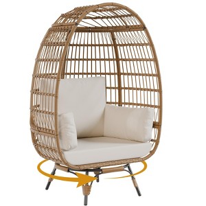 360Swivel Egg Chair, Patio Rotating Rattan Egg Basket Chair with Steel Frame and 4 Cushions, Heavy-Duty Wicker Chair for Porch, Backyard - 1 of 4