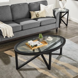 KTMBDW Modern Simple Coffee Table, Tempered Glass Side Table, Solid Wood Base Round Top, for Modern Living Room Terrace Study - 1 of 4