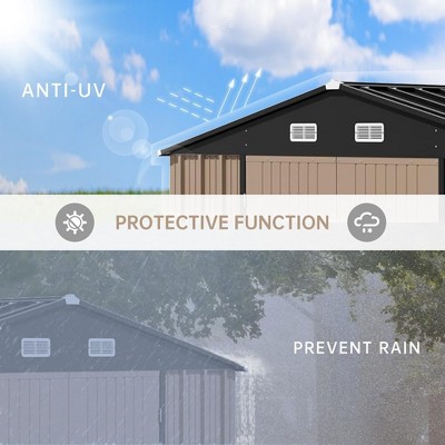 Brown 10x8 FT Metal Outdoor Storage Shed with Lockable Doors