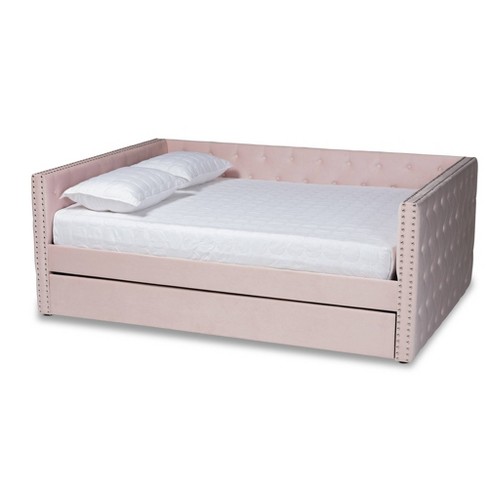 Full Larkin Velvet Fabric Upholstered Daybed With Trundle Pink