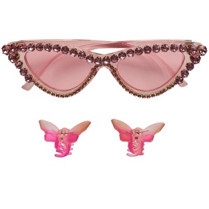 Willow & Ruby Kid's Fun Sunglasses with Hair Clip Set for Girls - Sunnies & Claws in Pink Cat-Eye & Butterfly Hair Clips - 1 of 4