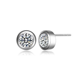 Guili Bezel Set Round Clear Cubic Zirconia Stud Earrings with 8mm Modern Design, Available in Rose Gold, Gold, and White, Perfect for Any Occasion - 1 of 4