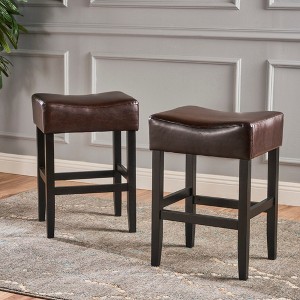 26" Backless Bonded Leather Counter Stools Set of 2 with Saddle Seat, Cushioned Hardwood Frame, and Space-Saving Design for Kitchen - 1 of 4