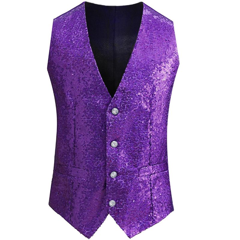 Lars Amadeus Men's V-Neck Sleeveless Disco Sparkly Sequin Suit Vest, 1 of 6