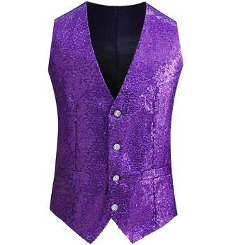 Lars Amadeus Men's V-Neck Sleeveless Disco Sparkly Sequin Suit Vest