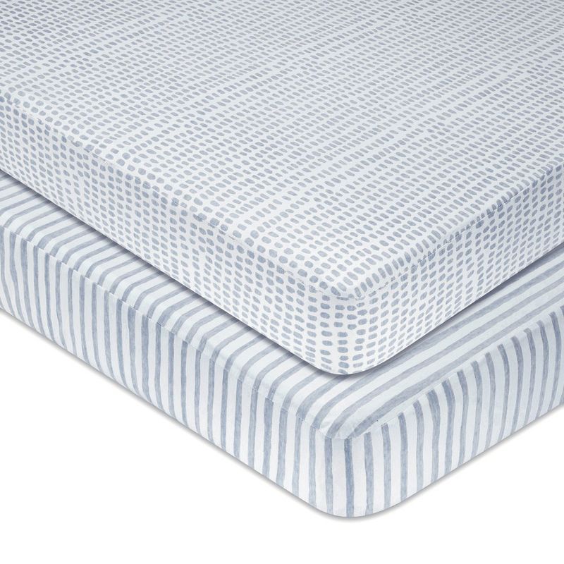 Ely's & Co. Baby Fitted Waterproof Sheet Set  100% Combed Jersey Cotton Misty Blue Stripes & Splash 2 Pack, 5 of 10