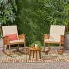 Christopher Knight Home Abbottsford Outdoor Acacia Wood 3 Piece Rocking Chair Chat Set with Cushions, Brown/Cream - 2 of 4