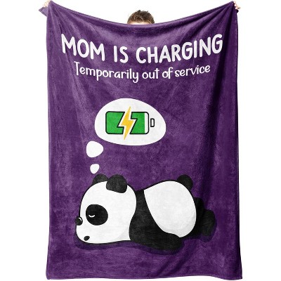 Funny Christmas Birthday Gifts for Mom- Mom is Charging Blanket- New Moms Gifts for Women, Flannel Soft Blanket Throw for Napping Travel.