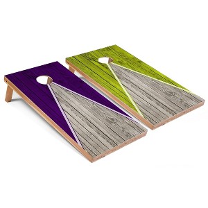 Skip's Garage Purple and Lime Pyramid Cornhole Board Set, Includes 2 Boards, 8 Bags - 1 of 4