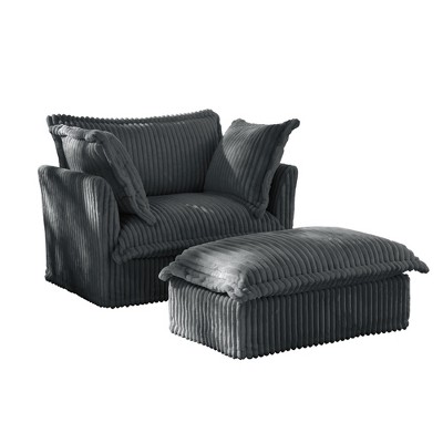 Corduroy Armchairs with Ottomans and Slipcovered Deep Seat Chairs, Removable Covers with Large Pillows, 300lb Capacity