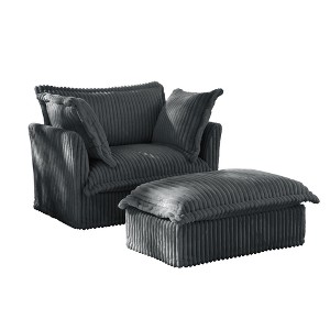 Corduroy Armchairs with Ottomans and Slipcovered Deep Seat Chairs, Removable Covers with Large Pillows, 300lb Capacity - 1 of 4