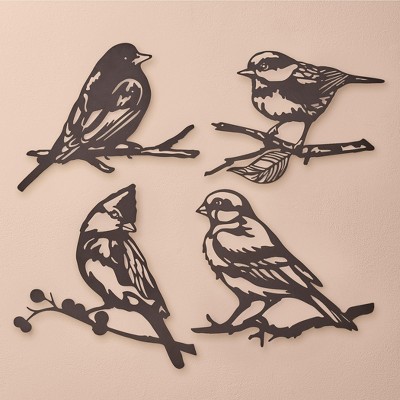 Dark Espresso Metal Bird Wall Art Set of 4