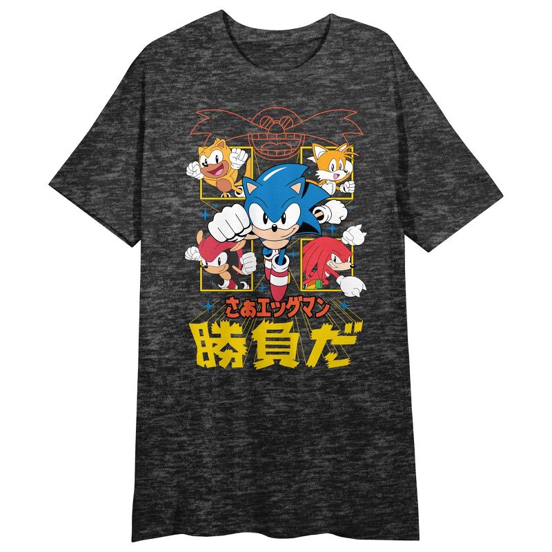 Sonic the Hedgehog Characters Women's Black Heather Short Sleeve Sleep Shirt, 1 of 3
