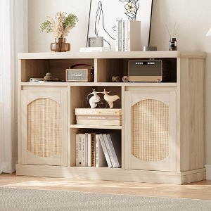 Rattan Buffet Cabinet with Storage, 47" Sideboard Storage Cabinet with 2 Rattan Doors - 1 of 4