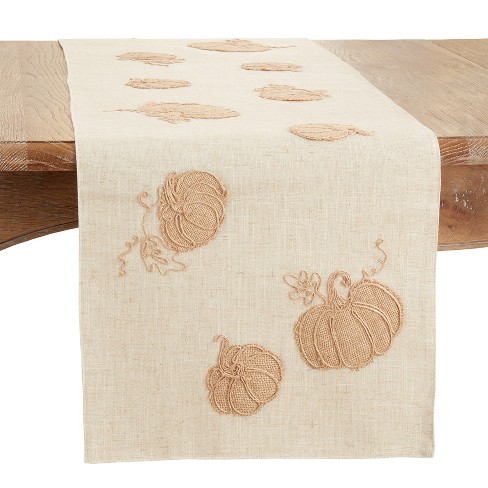 Saro Lifestyle Fall Table Runner With Pumpkins Design, Beige, 16