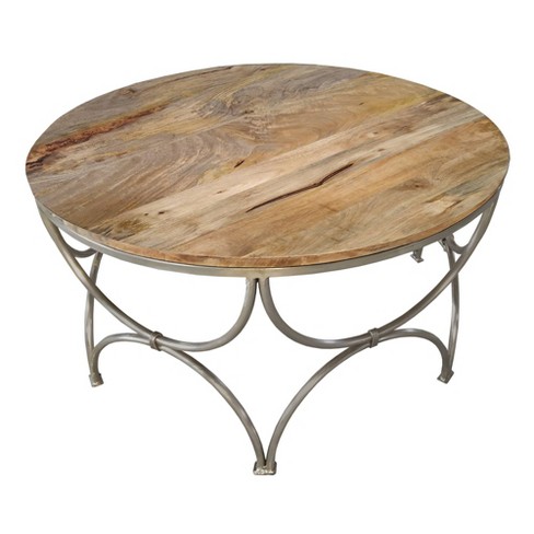 Round Wooden Top Coffee Table With, Round Wooden Coffee Table With Metal Base