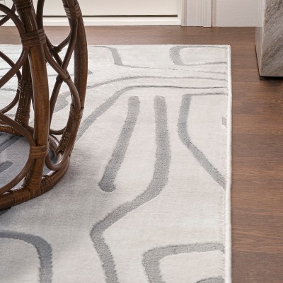 White and Light Gray Abstract High-Low 8' x 10' Area Rug