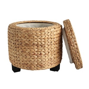 happimess Addie Modern Coastal Handwoven Water Hyacinth Storage Ottoman with Lid - 1 of 4