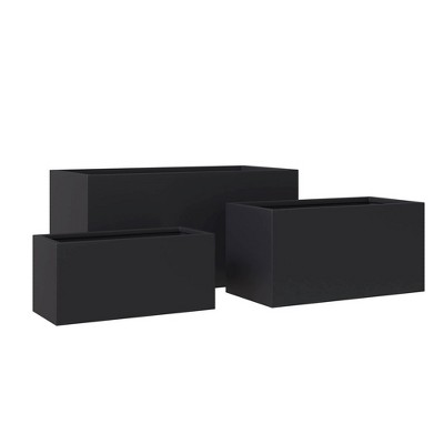 LeisureMod Bloom 3-Piece Fiberstone and MGO Clay Planter Set Rectangular Planter Pot for Indoor and Outdoor