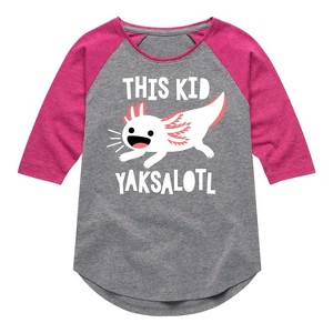 Girls' - Instant Message - This Kid Yaksalotl Shirt Tail Raglan Graphic T-shirt - 1 of 4