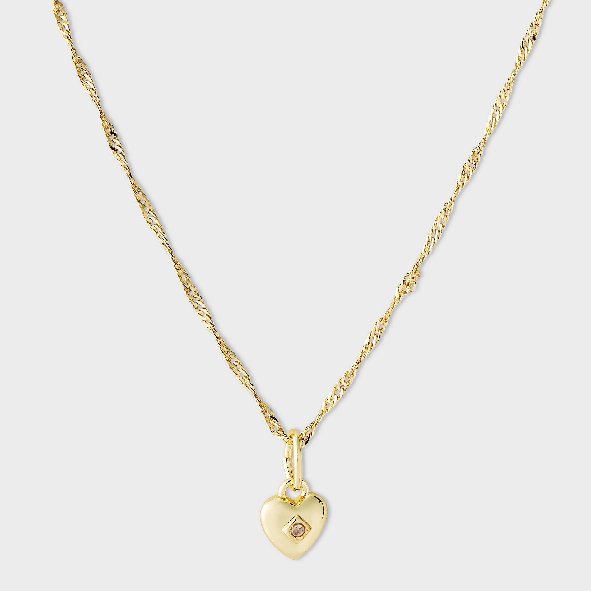 14k Gold Dipped Lab-Grown Diamond Heart Twist Chain Pendant Necklace - Gold