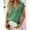 Summer Tops for Women Lapel Collar V Neck Short Sleeve Ribbed Knit Sweater Pullover Striped Sweater with Cap Sleeve Lapel Neck Sweater Vest - 2 of 4