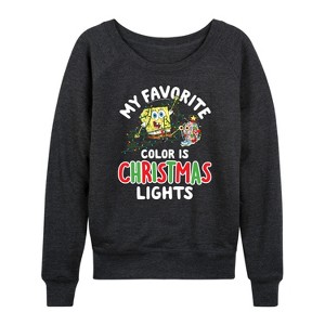 Women's - SpongeBob SquarePants - My Favorite Color Is Christmas Lights Lightweight French Terry Wide Neck Long Sleeve Shirt - 1 of 4