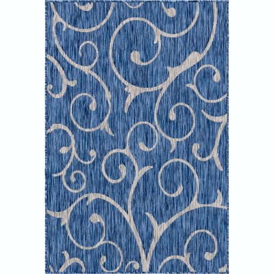 Blue Abstract 4' x 6' Synthetic Rectangular Outdoor Rug