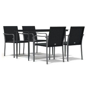 vidaXL Patio Dining Set Table and Chair with Cushions Poly Rattan and Steel - Black 55.1" Table Length 4 Chairs - 1 of 4