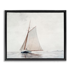 Stupell Industries Sailboat Foggy Weather Clouds Ocean Waves Crashing Black Floater Framed Canvas Wall Art - 1 of 4