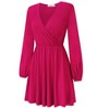 Womens Deep V Neck Mini Dress Long Sleeve Elastic Waist A Line Casual Wrap Midi Dress - 3 of 4