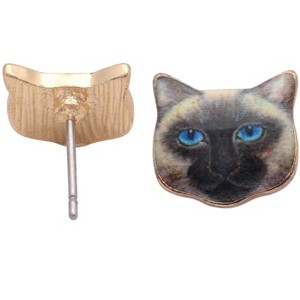 Siamese Kitty Cat Stud Earrings for Women  CZ Blue Eye Ginger Lyne Collection - 1 of 4