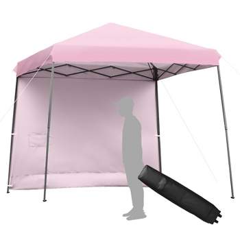 Tangkula 10x10 ft Pop up Canopy Tent One Person Set-up Instant Shelter with Central Lock W/ Roll-up Side Wall Pink