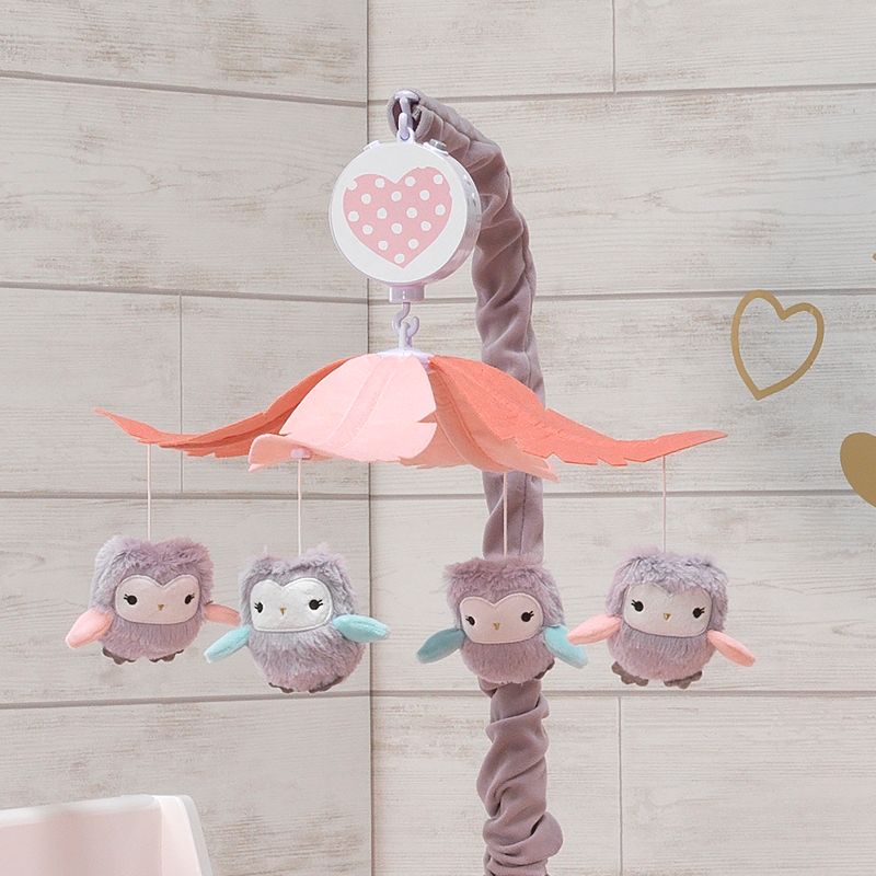 Lambs & Ivy Sweet Owl Dreams Gray/Pink Musical Baby Crib Mobile Soother Toy, 3 of 6