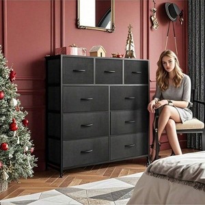 SKRAN Grid Cabinet Fabric Storage Tower with 9 Drawers For Bedroom,Tall Chest Organizer Unit With Fabric Bins, Steel Frame, Wood Top - 1 of 4