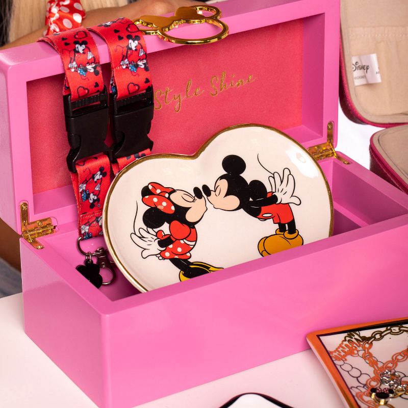 Disney Minnie Mouse Gold Icon Pink Lacquer Wood Jewelry Organizer Box, 3 of 9