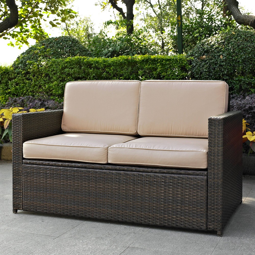 Photos - Garden Furniture Crosley Palm Harbor Outdoor Wicker Loveseat - Sand/Brown  