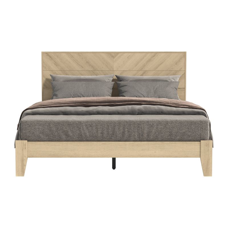 Galano Weiss Wood Frame Platform Bed With Headboard in Amber Walnut, Oslo Oak, Walnut, 3 of 18