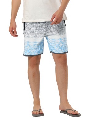 TATT 21 Men's Summer Drawstring Contrast Color Printed Beach Boardshorts Gray Blue 28 — фото 4