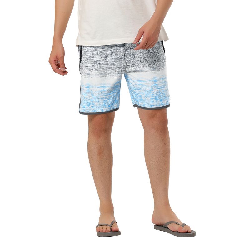 TATT 21 Men's Summer Drawstring Contrast Color Printed Beach Boardshorts, 4 of 7