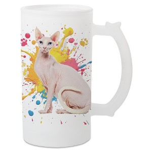 100 North Freezable Beer Stein Mug With Thumb Grip Handle, 16 Ounce Frosted Glass, Sphynx Cat Paint Splatter - 1 of 4