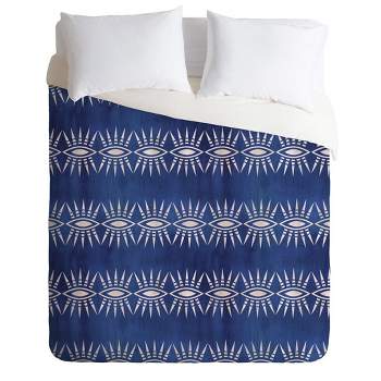 Full/Queen Schatzi Brown Geo Mila Eye Stripe Comforter Set Brown/Blue - Deny Designs