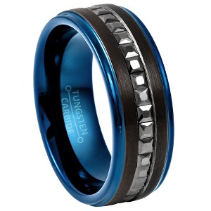 Jewelry Avalanche Blue IP Eternity Mens Tungsten Wedding Band, Black Princess Cut CZ, Comfort-fit, 8mm - 1 of 4