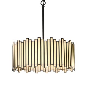 LNC Hemaaolay 4-Light 15.5" Modern Drum Small Chandelier, Black with White Art Glass - 1 of 4