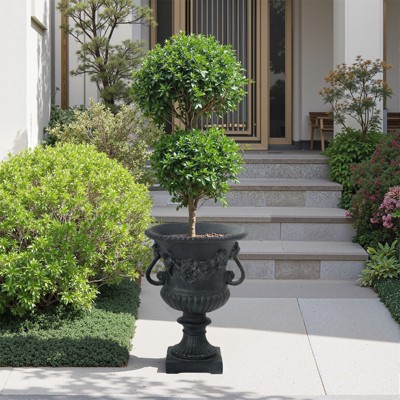 Wooakway 24" H Outdoor Urn Planters Decor Garden Pots Indoor Urn Filters Black White