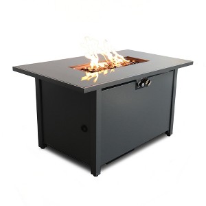 Mondawe 25" H x 42" W Outdoor Heat-Resistant Smoked Glass Top Steel Fire Pit Table with Lid - 1 of 4