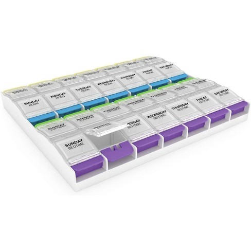 Weekly Pill Box, Plastic Medication Box, 28 Compartments Pill