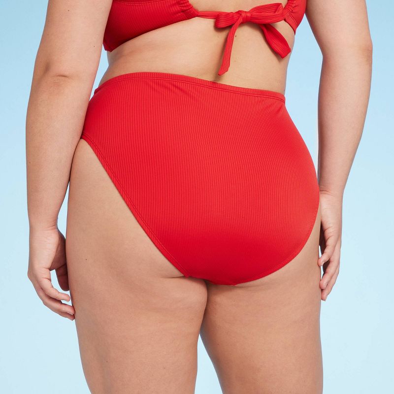 Women's Ribbed High Waist High Leg Bikini Bottom - Shade & Shore™ Red, 3 of 5